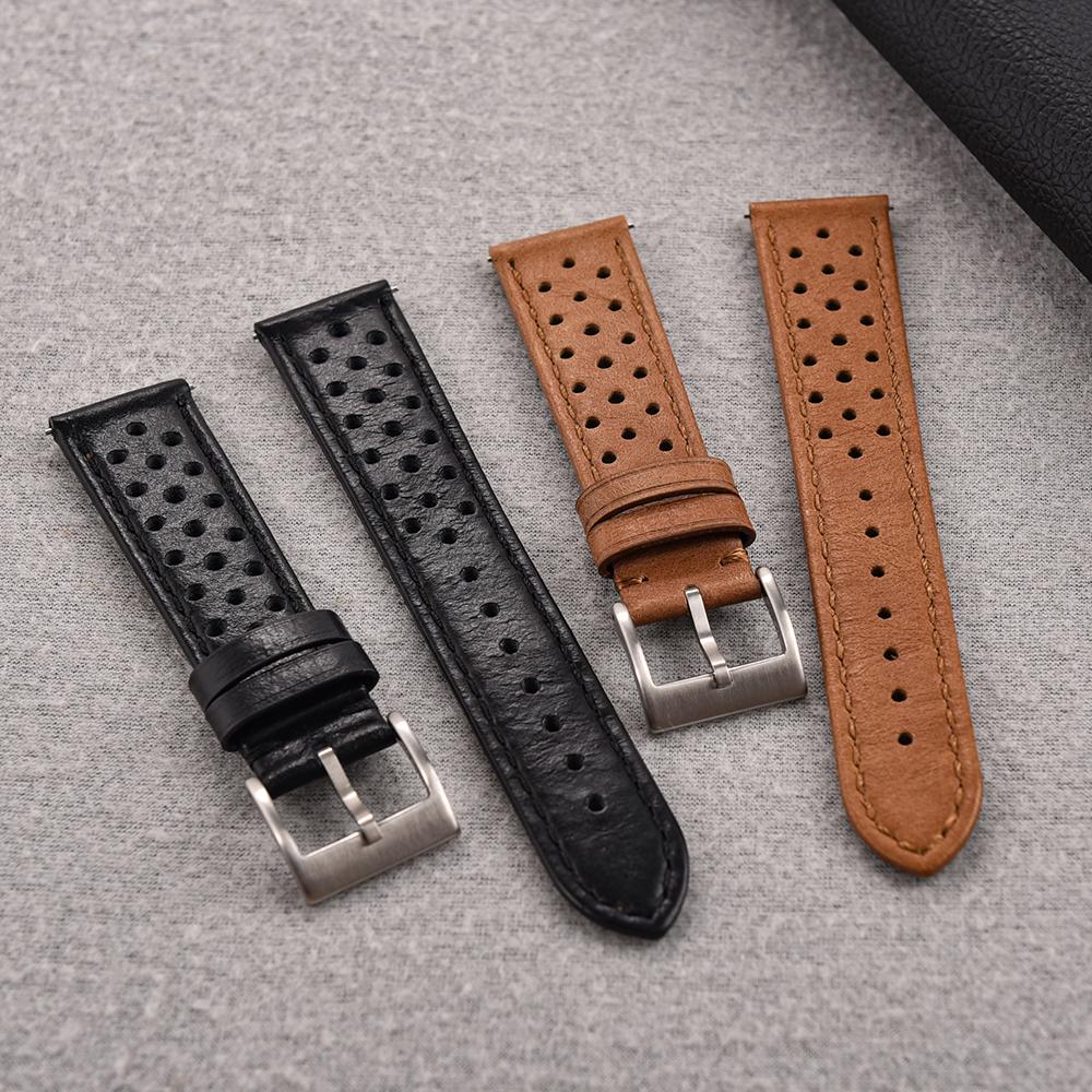 Racing Leather Strap 18mm 20mm 22mm Breathable Porous Leather Watch Strap Quick Release Leather Watchbands Universal Men Women