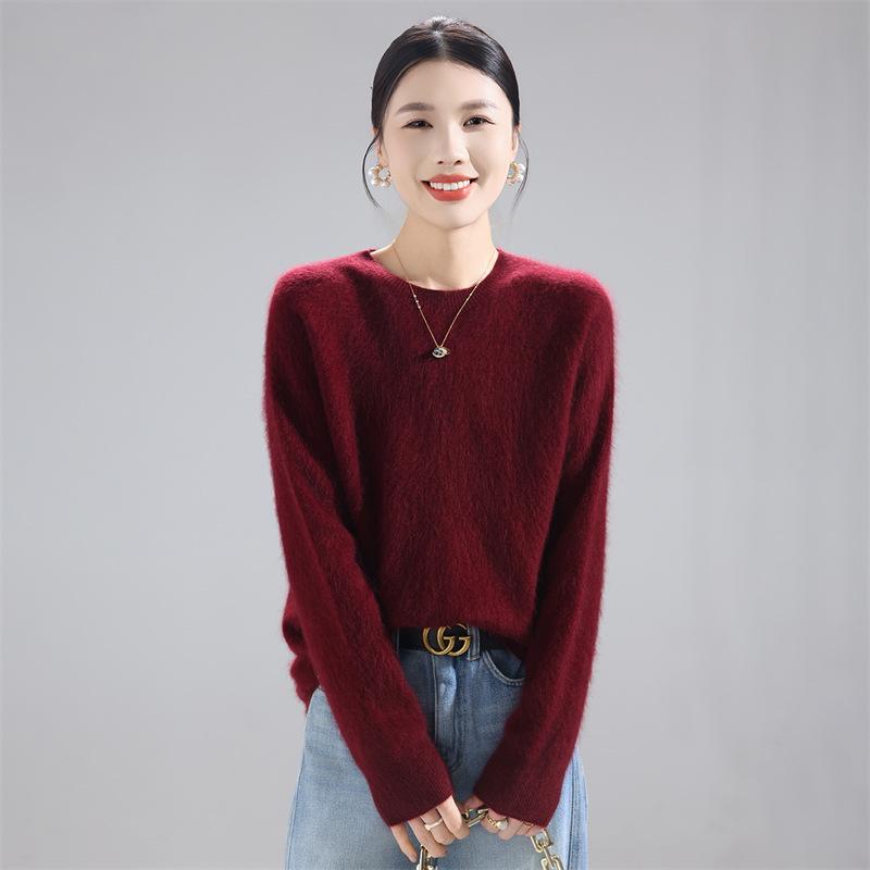 2025 Fashion Women's Round Neck Wool Sweater: Versatile Loose-Fit Knit Base Layer