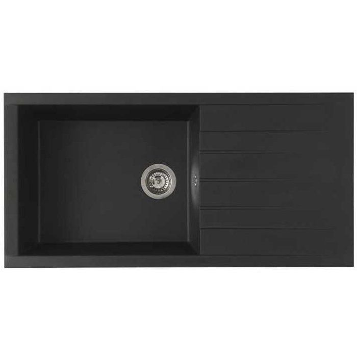 STRADOUR Evier a encastrer CUBE, en SMC NOIR PAILLETE - 06, 1 bac, dim. 100 * 50 cm, vidage manuel
