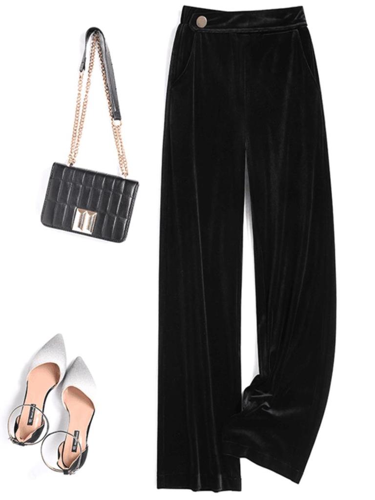 Goldener Samt High-Waist Straight-Leg Hose für Damen - Frühjahr/Herbst 2025 Kollektion