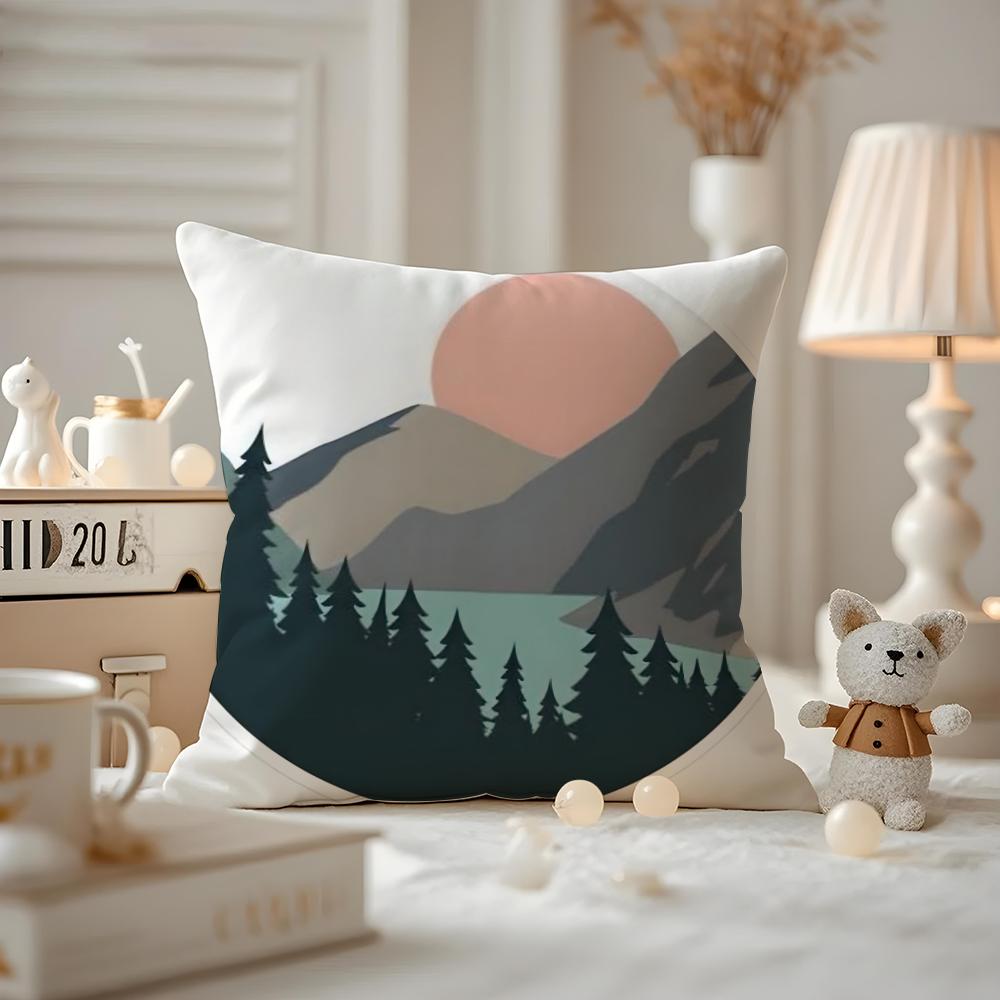 Classic Sunrise Cartoon Cushion Cover Antidustmite Pillowcase Invisible Zipper Silky Short Plush Sofa Cushion Cover