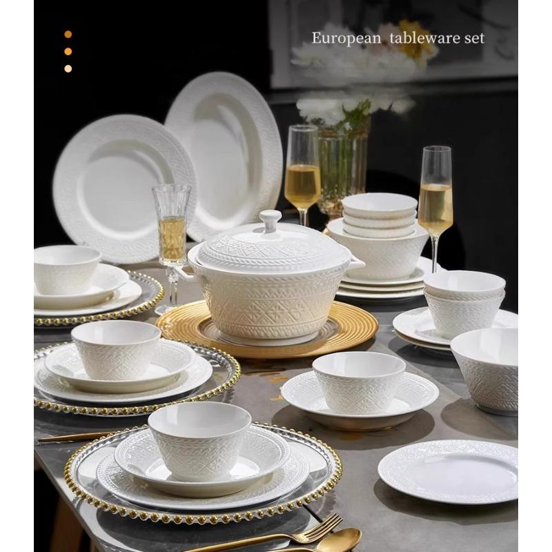 French relief steak dinner plate Deluxe sense light luxury household ceramic pasta plate plate kitchen cutlery