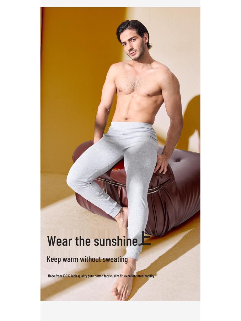 Izmene lungi subțiri din flanel antibacteriană din bumbac 100% pentru bărbați, culoare uni (Toamnă/Iarnă 2025)