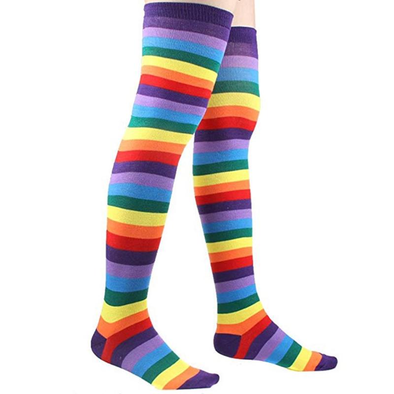 Colorful Rainbow Stockings Cute Thigh Over Knee Dance Socks Striped Arm Warmer Gloves Christmas Gifts Cosplay Costume