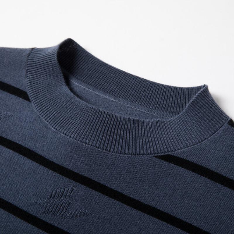 Herrenmode Lässiger Schafpullover Frühling und Herbst Neuer Wollpullover Herren Gestreift Halboher Kragen Gestricktes Unterhemd