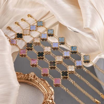 Vierblättriges Kleeblatt-Armband für Damen, beidseitig, echtes Perlmutt, luxuriöses und hochwertiges Modeaccessoire