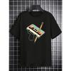 European sizes Men's Retro Cassette Print T-Shirt - Casual Crew Neck, Slight Stretch, Summer Knit Fabric Top