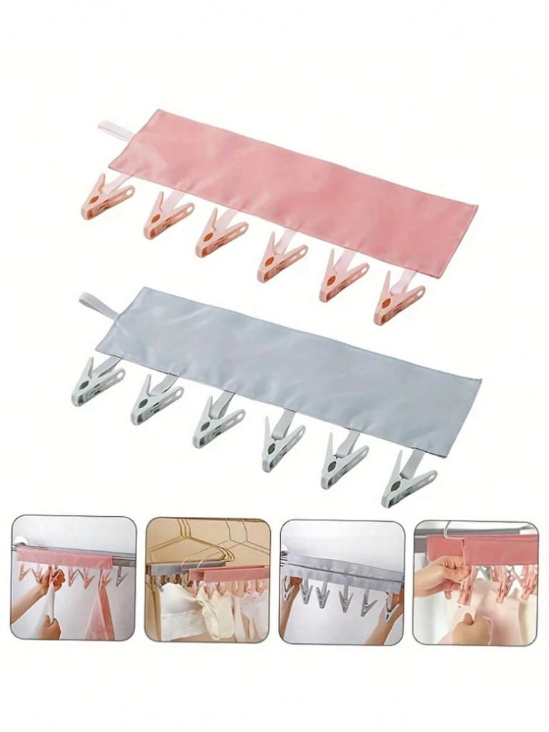 Portable Travel Clothes Hanger, Multi-Purpose Folding Clothes Clips, Hotel Socks & Underwear Clips, Travel Accessories Clothesline