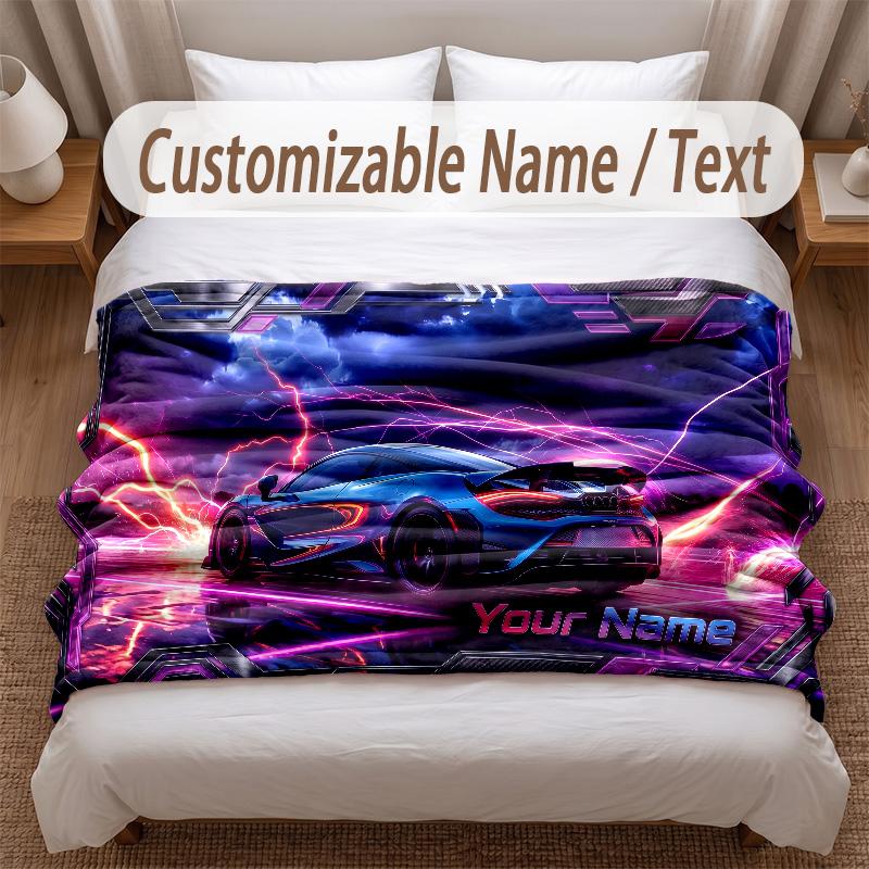 Car Racing Theme Soft Blanket Personalized Custom Name Text Print Warm Blanket Home Sofa Bedroom Decor