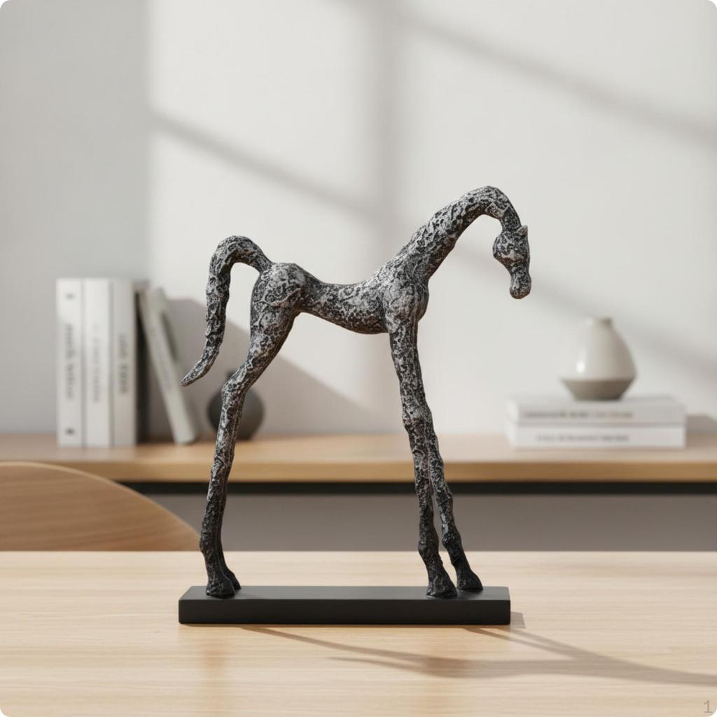 Resin Horse Figurine | Antique Silver Finish, Sculpture, Abstract Minimalist Design, for