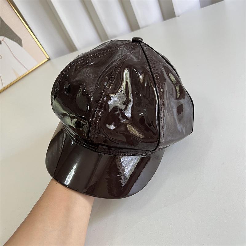 

Яркая кожаная ПУ восьмиугольная шляпа женская модная повседневная универсальная шляпа художника для шопинга трендовый бренд шляпа газетчика осенне-зимняя шляпа M（56-58cm）