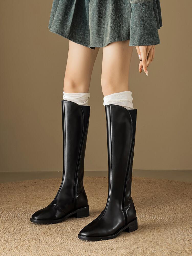 

Kusa~ Leather tall knight boots 2025 autumn new flat boots rear zipper women s leather boots women 34