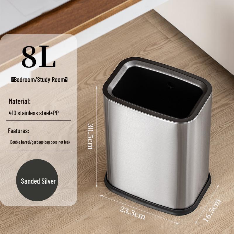 Double-Layer Guest Room Trash Can for Hotel/Bathroom/Office, 8L, Lidless Design