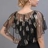 Retro Beaded Sequin Shawl Vintage Flapper Evening Cape Sheer Mesh Embroidery Leaf  Women Bolero Party Accessories