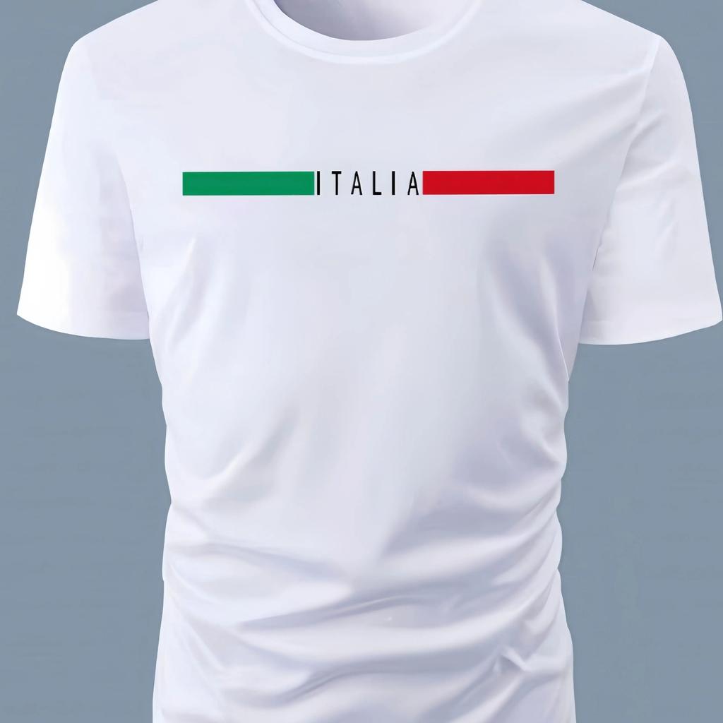 Unisex Weißes Rundhals-Kurzarm-T-Shirt Mit Milano Italien Textgrafik Weicher Stoff Lässiges Tägliches Tragen Trendiges T-Shirt