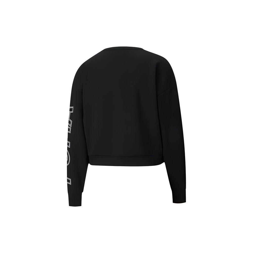 Puma סווטשירט צווארון עגול עם לוגו אותיות מודפס בצבע אחיד נשים טופים שחור 585259-61