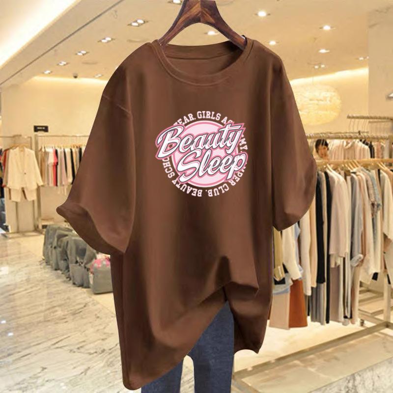 

New summer pure cotton pink loose letter short-sleeved t-shirt women s top printed bottoming shirt XXXL