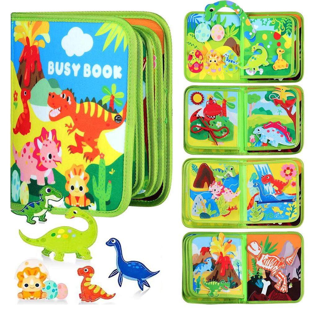 

Dinosaur Busy Board Life Skills Educational Learning Sensory Felt Quiet Activity Books for Baby Travel Montessori Toys Boy Girl