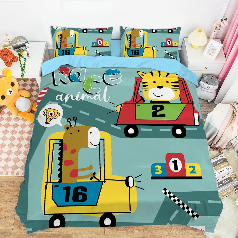 Construction Vehicles Boys Excavator Duvet Cover Truck Excavator Bedding Set For Teens Child Old Retro Car Theme Room Decor