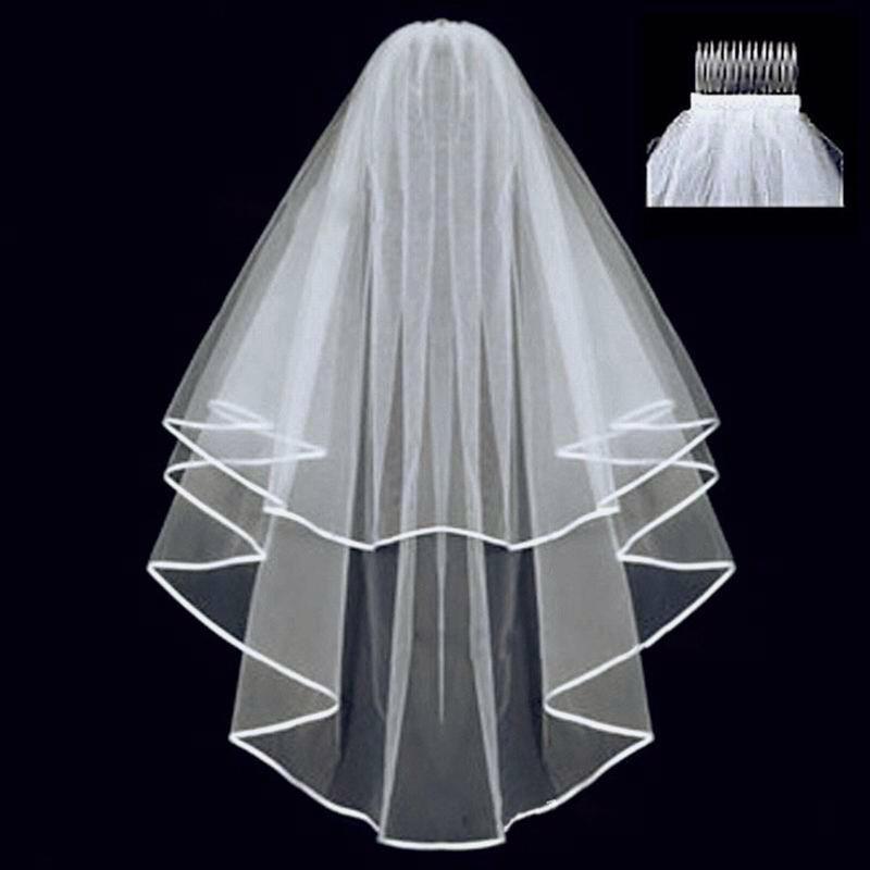 New Double Layer Ribbon-Edged Bridal Veil