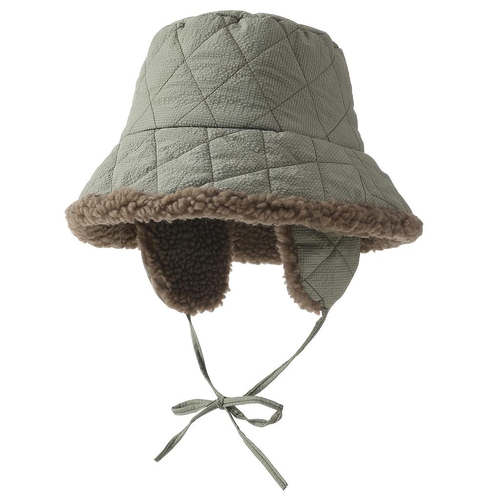 Women's Winter Thermal Bucket Hat with Ear Flaps & Fleece Lining - Thick Warm Non-Stretch Drawstring Closure for Skiing, Everyday Winter Outfits