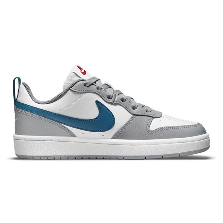Nike Court Borough Low 2 GS Bianco Light Smoke Grey Marina Scarpe da ginnastica per bambini Habanero-Rosso BQ5448-117