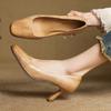 New Leather Women's Single Shoes, Comfortable Square Head, Four-season Wear Women's Shoes, High Heels, Small Leather Shoes, Thin Heels, Beef Tendon