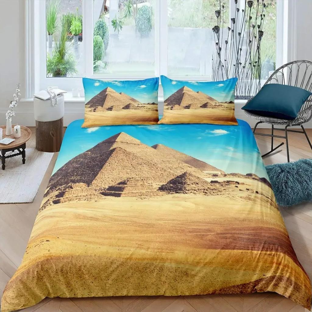 Forntida egyptiska pyramider Sängkläder Set Klassisk arkitektur Påslakan Sängkläder King Twin Queen Dubbel Polyester Täcke