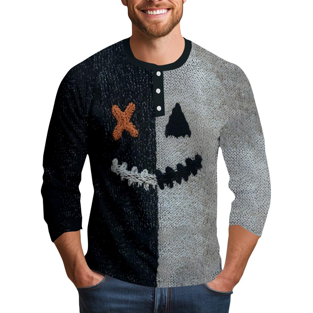 Men's Halloween Printed  Collar Three-Quarter Sleeve