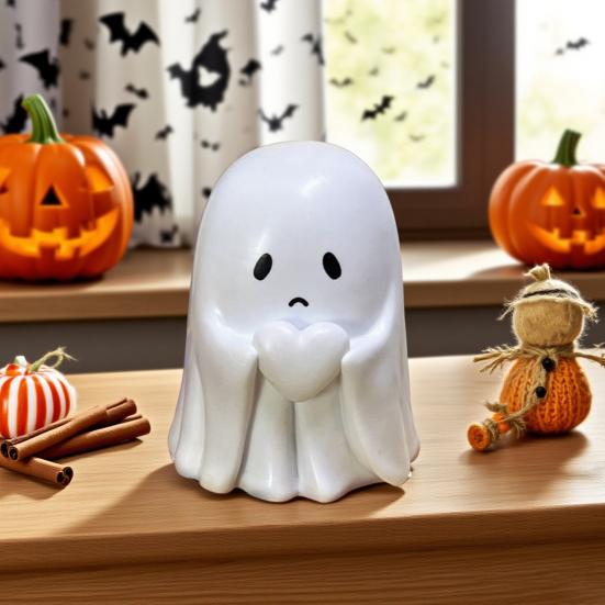 3 ks Halloweenská figurka ducha Strašidelná malá bílá soška ducha Pryskyřičné stolní ozdoby pro vnitřní výzdobu domácí kanceláře