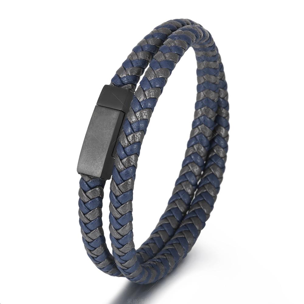 Hot Sale Punk Style Leather Cowhide Buckle Stainless Steel Magnetic Bangles Men Chain Anniversary Gift Friend