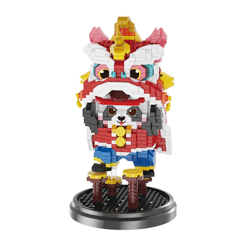 Yu Gao 1184-1187 National Tide Panda Dance Lion Hua Dan Tide Play Assembled Building Blocks Toys Spring Festival Gift