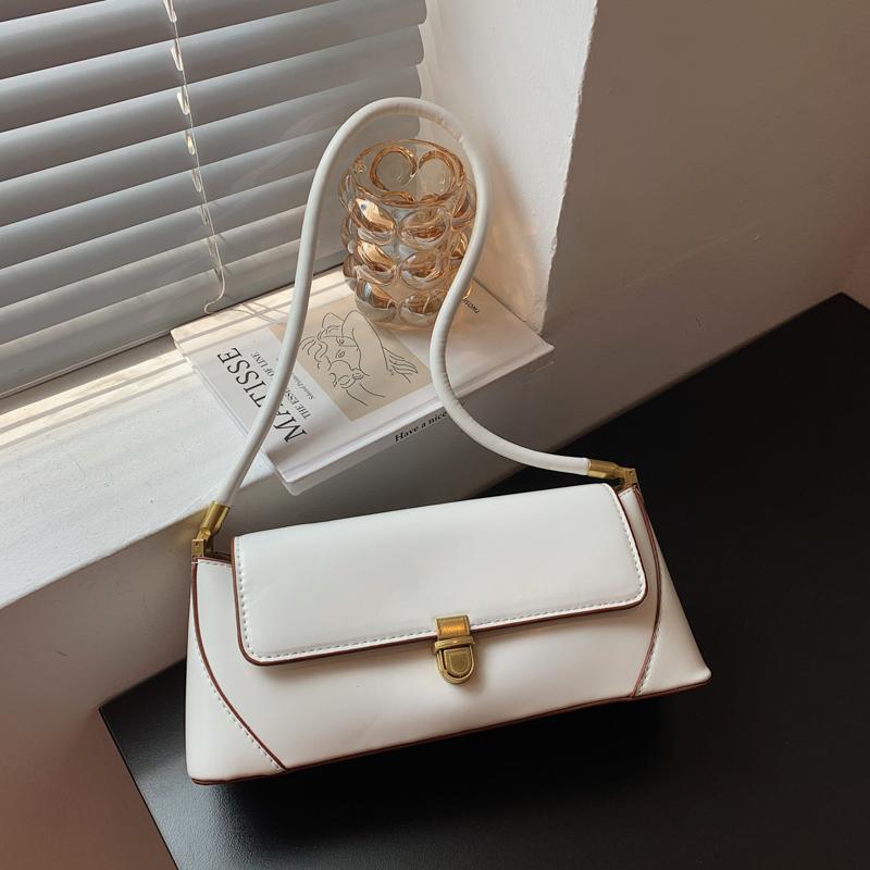 Classic Solid PU Baguette Shoulder Bags with Lock High Quality Simple Sense of Luxury Bags