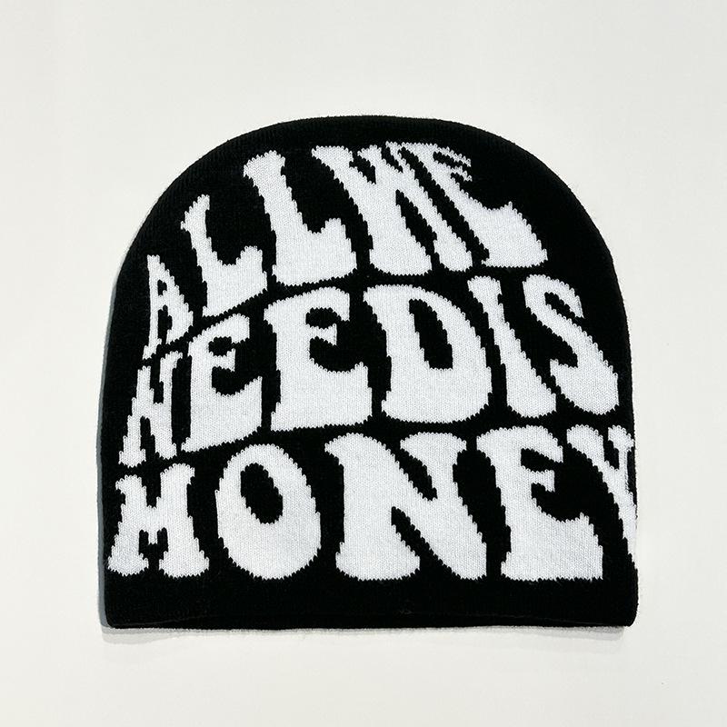 New Letter Paragraph Wool Acrylic Knitted Hat Winter Warm Skullcap Beanies Women Men Hip Hop Outdoor Sports Elastic Ski Cap