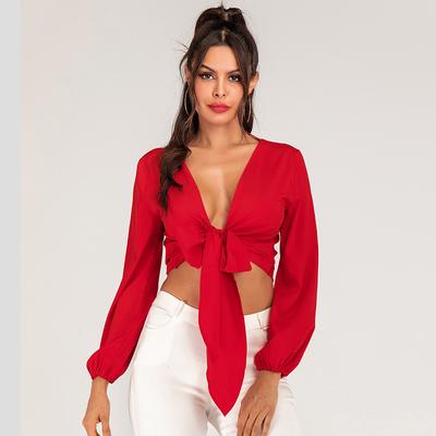 Top corto con fascia sexy da donna estiva, elegante e sottile, con maniche a sbuffo