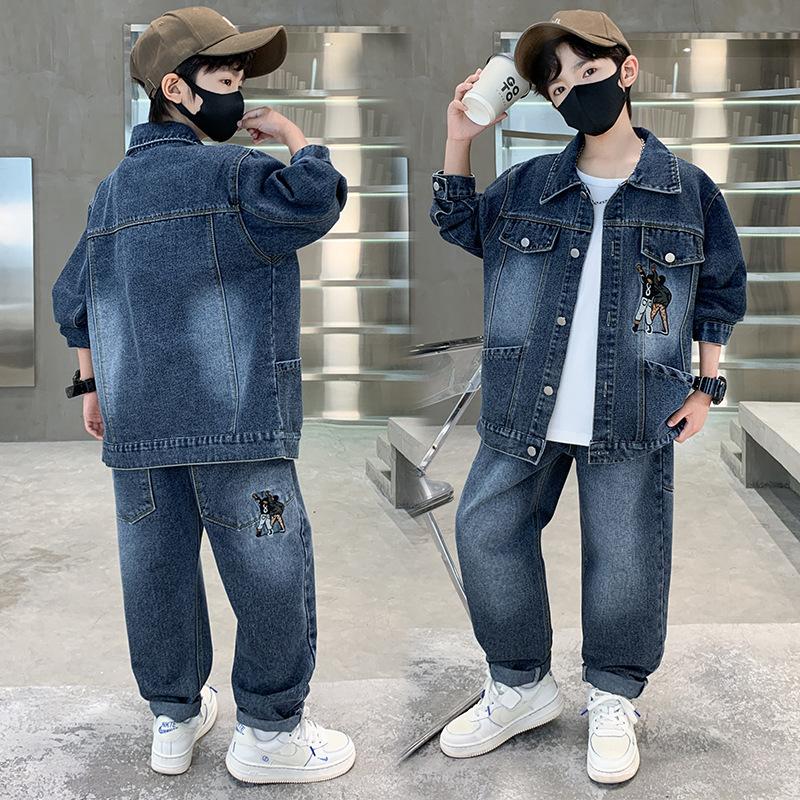 Children's Suit Autumn Long-sleeved Boys Denim Two-piece Children's Casual Suit for Small and Medium-sized Children