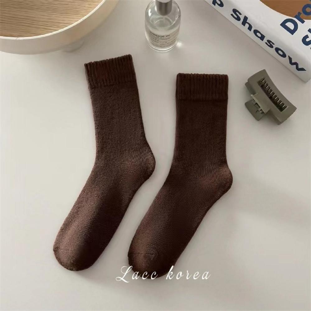1 Pair Retro Women Loose Socks Japanese Style Autumn Winte Solid Color Floor Sock Soft Warm For Female House Sleeping Floor Sox