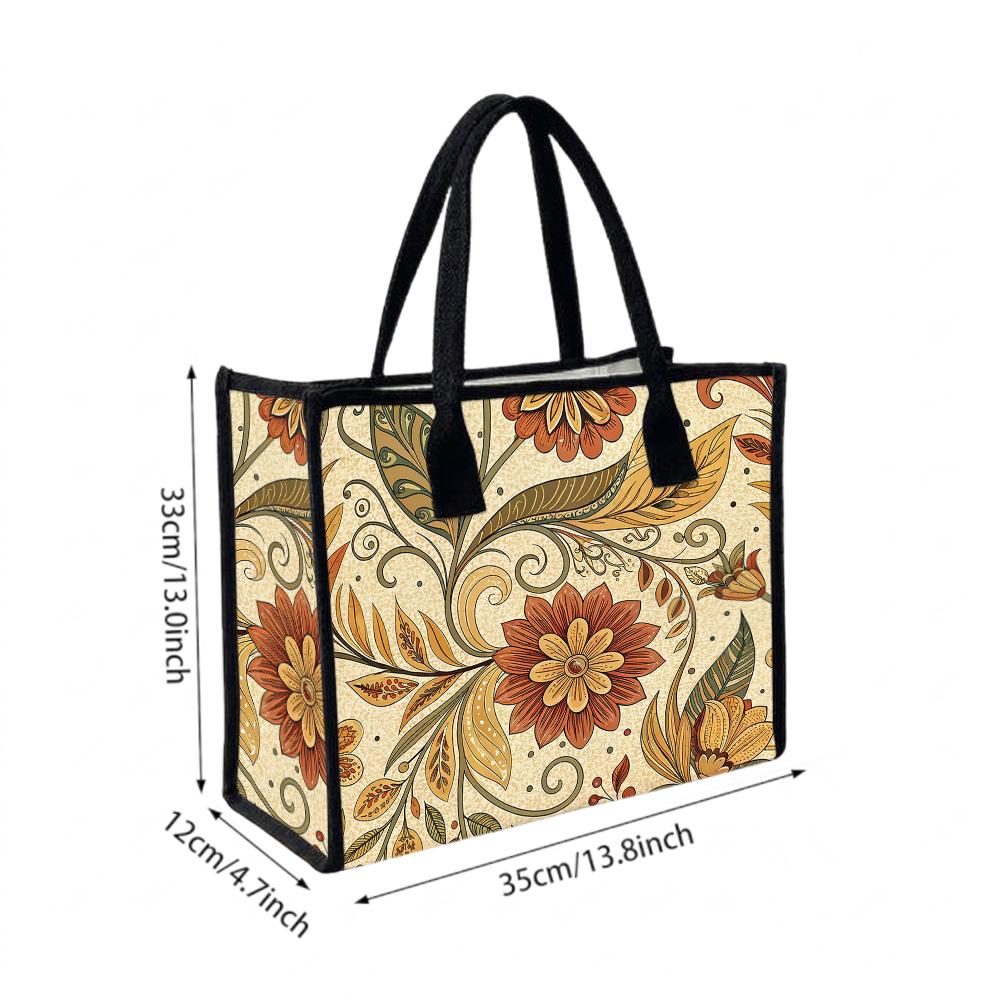 Retro Floral Pattern Tote Bag Casual Daily Handbag Large Capacity Carryall Bag