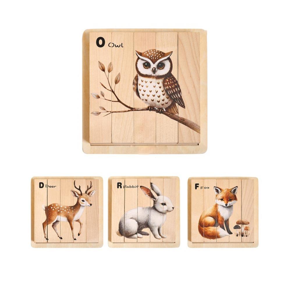 Wooden Animal Theme Block Puzzle Toy Matching Wooden Rotating Jigsaw  Party Favor Gift