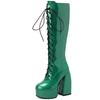 Sexy Lace Up Platform Long Boots Women Thick Gothic Heels High Knee Boot Winter Red Black Green Fetish Party Shoes Large Size 48