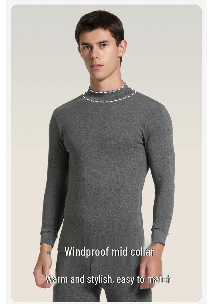 Men's 100% Cotton High-Neck Knit Thermal Set: Antibacterial Top & Bottoms, Plus Sizes