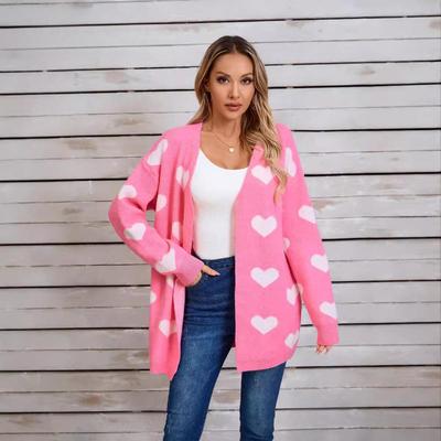 Winter Women's Cardigan Sweater Patchwork Knit Valentine's Day Plus Size Heart Sweater