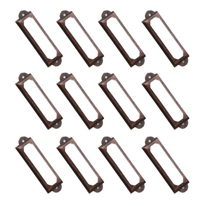 12 stuks Antiek Messing Gouden Metalen Label Pull Frame Handvat Bestand Naamkaart Houder Voor Meubels Kast Lade Doos Kofferbak 17*60mm