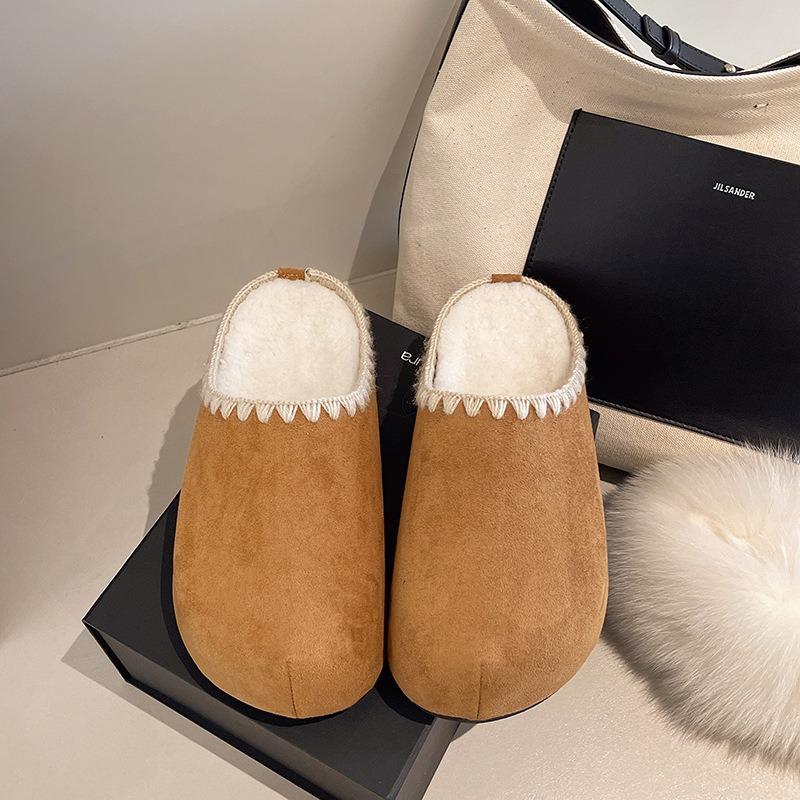 Retro Inner Height-increasing Embroidered Slippers Women's New Velvet Warm One-pedal Cotton Slippers