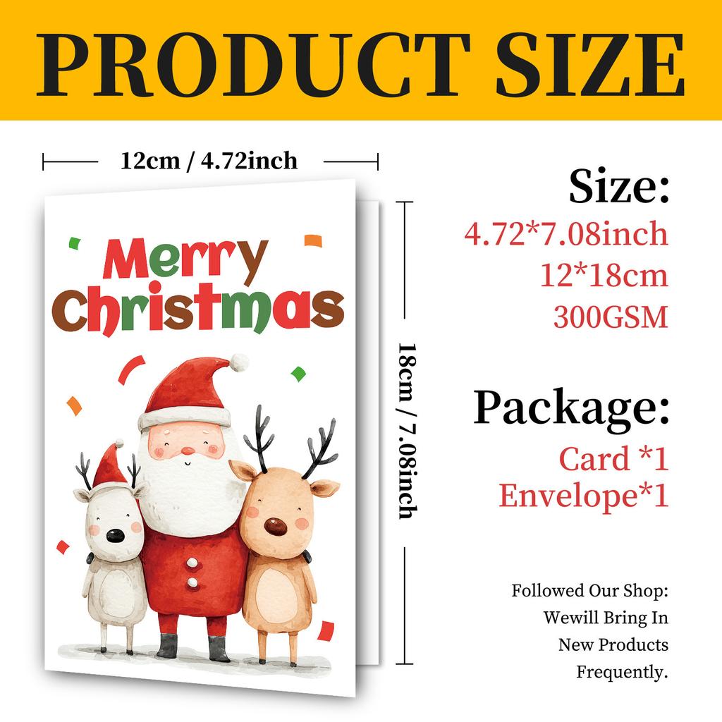 10PCS Christmas Greeting Cards Set with Envelopes, Cartoon Santa Claus Xmas Cards for Holiday Wishes & Gifts