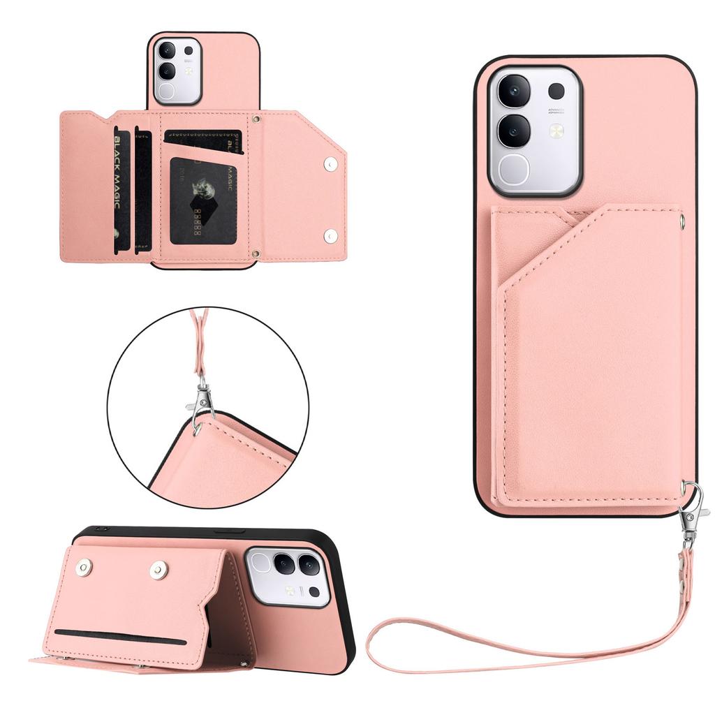 For Vivo T4x 5G/vivo Y300t 5G/vivo iQOO Z10x 5G/vivo Y29 4G Case Card Holder Kickstand Skin-Touch Phone Cover with Wrist Strap