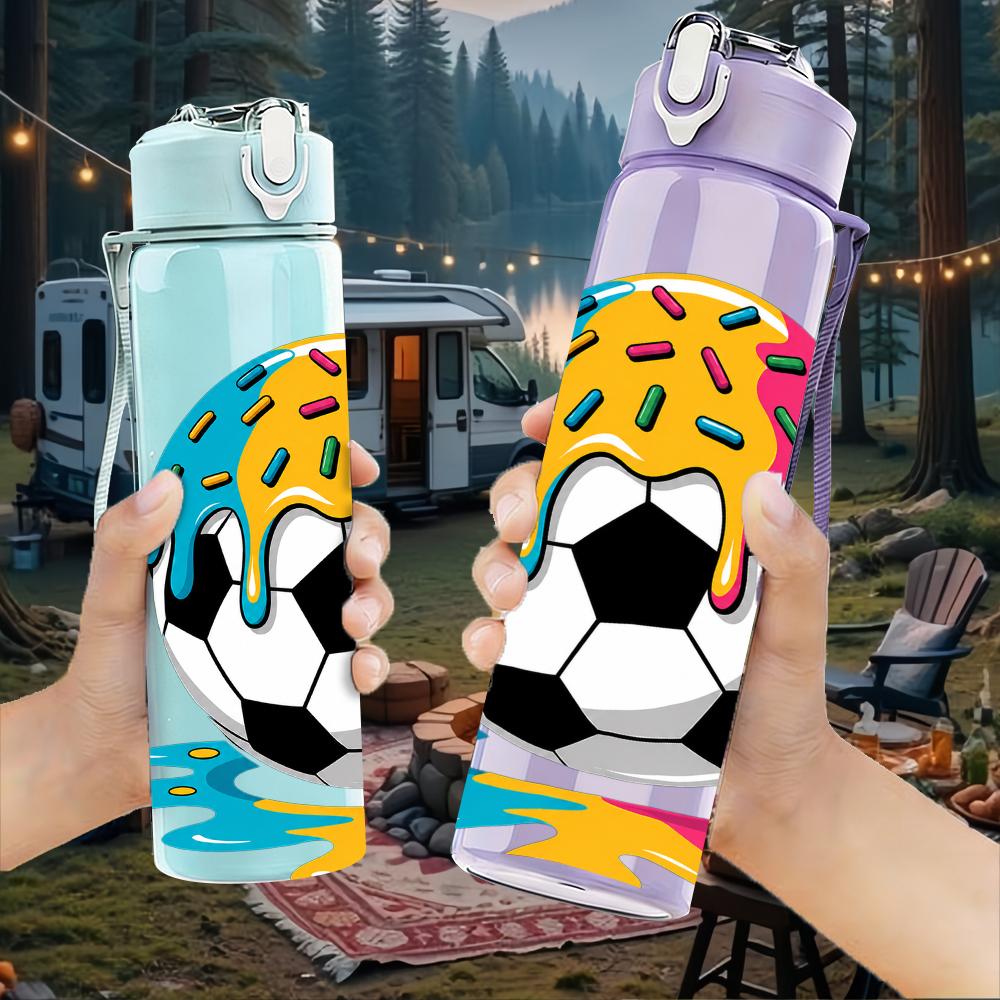 1PC Color Splash Soccer Ball Graphic 750ml Color Plastic Water Bottle Leakproof Flip Straw Lid For Sports Office Home Use