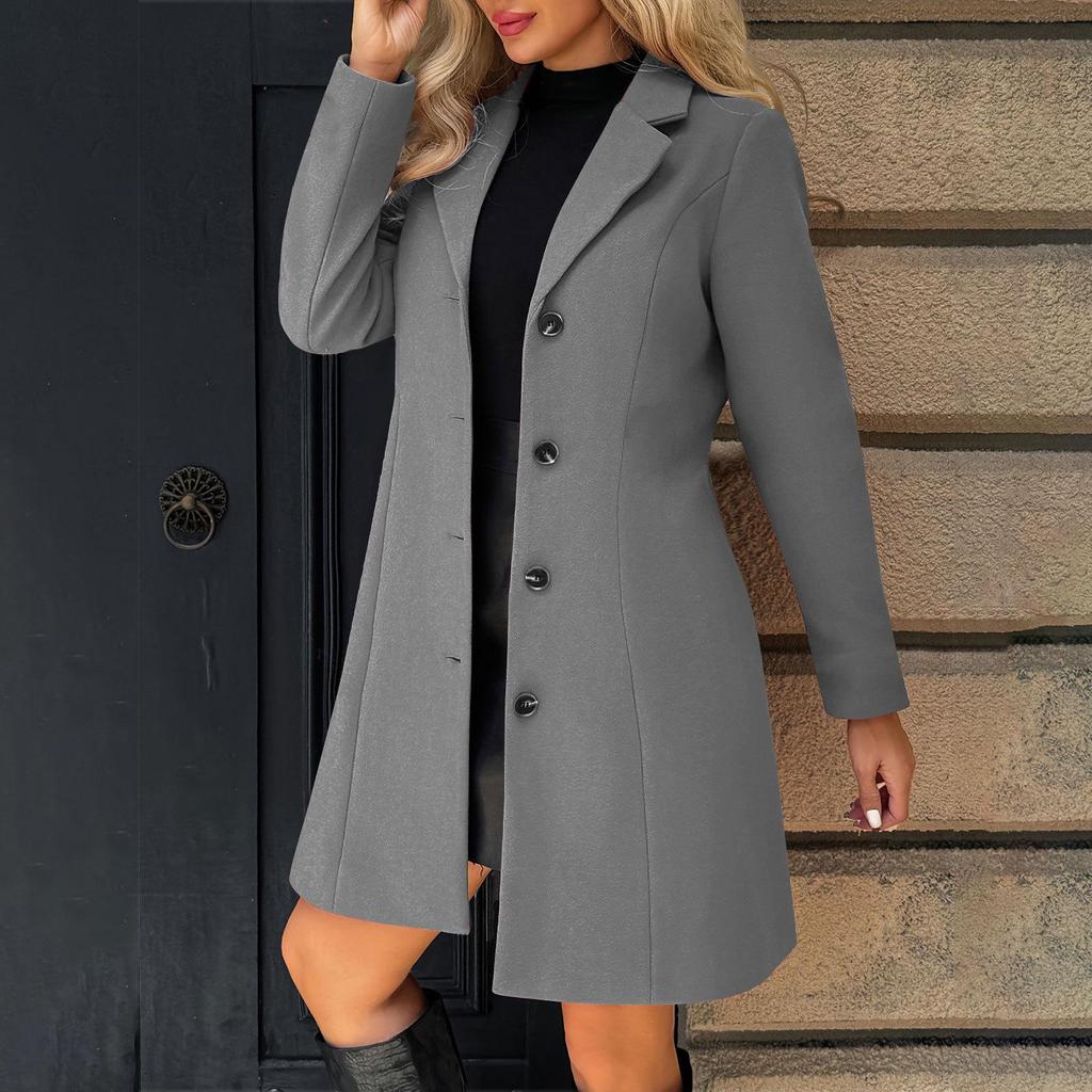2026 New Women's Lapel Collar Wool Blend Coat, Slim Fit Solid Color Long Trench Coat, Versatile Autumn Winter Overcoat