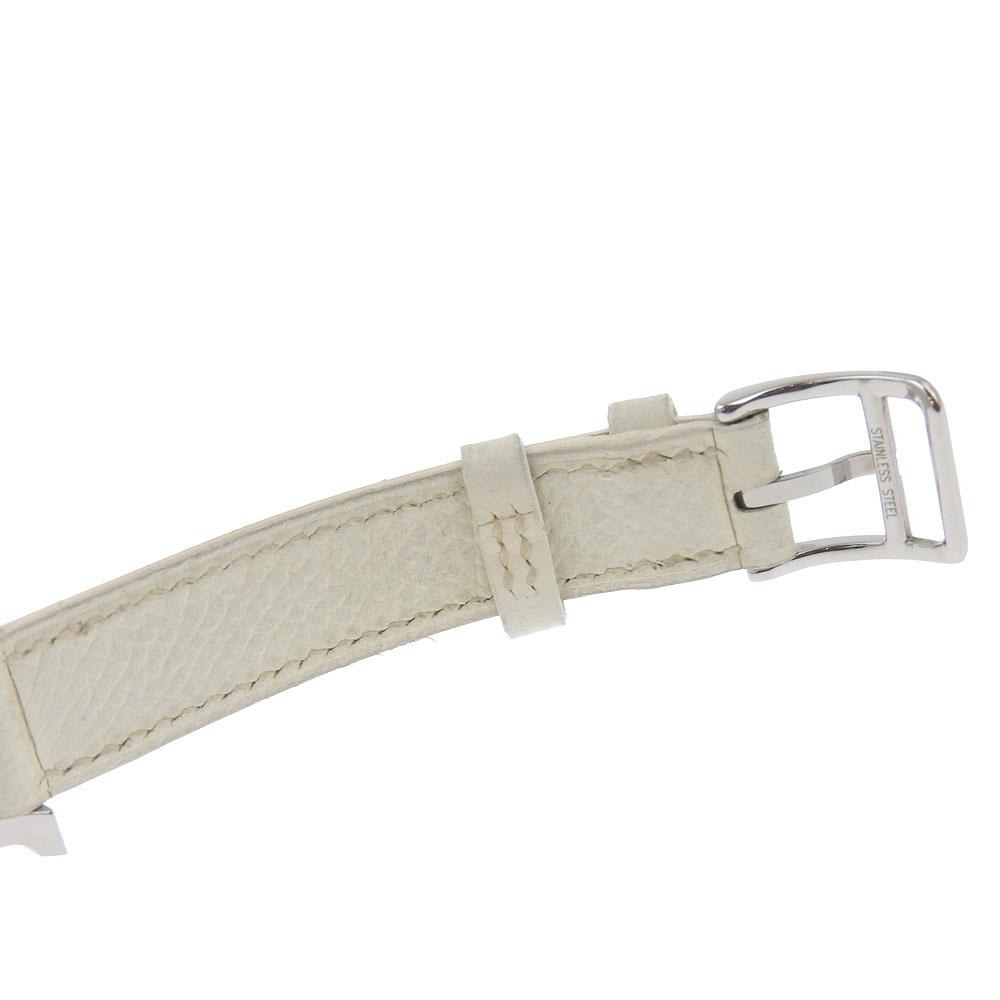 Hermes Heure H Watch Rondo Watches HR1.210 WhiteDial Stainless Steel/Embossed Leather Quartz Analog Display Women Used