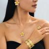 Fashionable 5-Piece Alloy Flower Jewelry Set: Gold Stamen Pendant, Necklace, Earrings, Bracelet & Ring